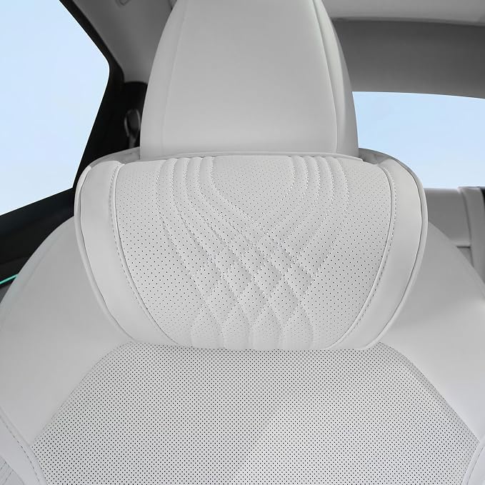 Car Headrest Memory Foam Neck Pillow for Driving White, 1 Pack | Soft Comfortable Leather Seat Head Rest Pillow Headrest Travel Neck Support Cushion for Most Cars SUV Home Office Chair - Image 7