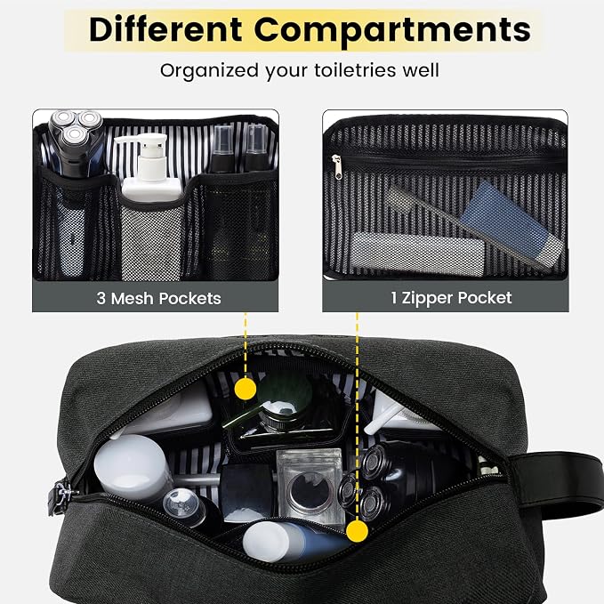 Vorspack Toiletry Bag for Men - Water Resistant Travel Bag for Toiletries, Bathroom Essentials, Travel Accessories, Gifts - Grey (Pack of 2) - Image 3