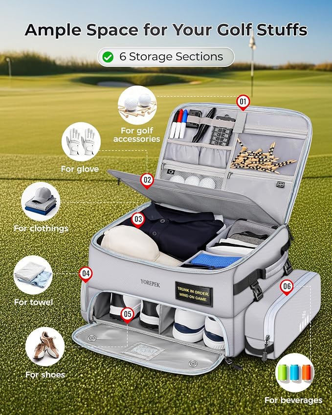 YOREPEK Upgraded Golf Trunk Organizer, Golf Gifts for Men, with Removable Insulated Pouch&Dust-Proof Protective Layer, Multi-Compartment fits 2 Pairs of Shoes, Golf Accessories - Image 4