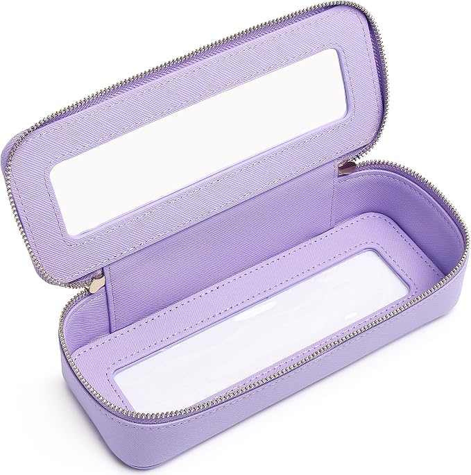 Pinkmik Makeup Brush Bag Slim Clear Makeup Bag Transparent Travel Cosmetic Case & Toiletry Bag with Zipper Small Beatuy Makeup Bag Purse Organizer for Women (X/Purple, SLIM) by Pinkmik