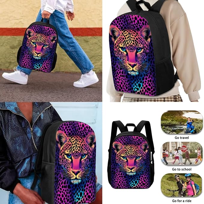 Cheetah Backpack for School Girls 2nd Grade with Lunch Box Leopard Print Elementary School Bookbag Lunch Bag Set Rainbow Book Bags Lunchbox Pencil Case Water Bottle Holder Kids Back Pack - Image 3