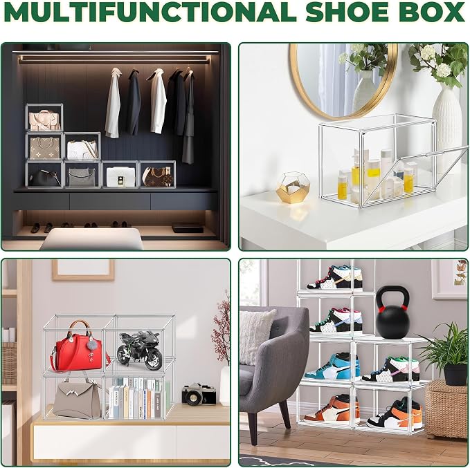 4 Pack X-Large Shoe Boxes Size 14, Clear Acrylic Handbag Storage Box Sneaker Display Case Shoes Containers with Magnetic Door Acrylic Display Case Organizer for Closet - Image 6