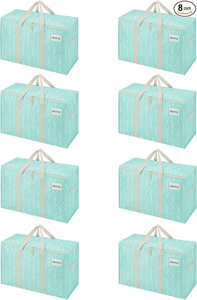 VENO 8 Pack Heavy Duty Moving Bags, Extra Large Storage Bags with Reinforced Handles & Strong Zippers, Foldable & Reusable Moving Box Alternative for Clothes & Dorm Storage by Veno