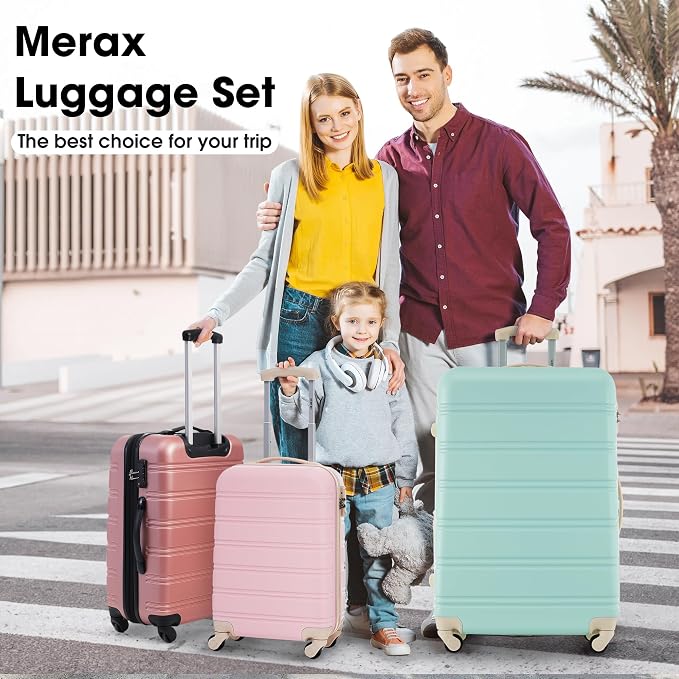 Merax Luggage sets of 13 Piece 16 20 24 28 IN Carry on Luggage sets 4 piece Hardcase Light Pink Luggage Expandable Suitcase Set with Wheels - Image 7