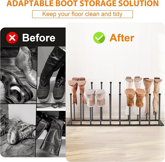 Housen Solutions 10 Pairs Boot Rack Organizer for Tall Boots, Large Capacity Metal Free Standing Shoe Racks, Black Cowboy Boot Holder Stand for Closet, Garage - Image 2