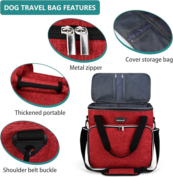 BAGLHER Dog Travel Bag, Pet Travel Bag (ALL Pet Travel Supplies), With 2 Pet Food Containers and 2 Collapsible Silicone Bowls; Essential Kits for Travel Red - Image 4