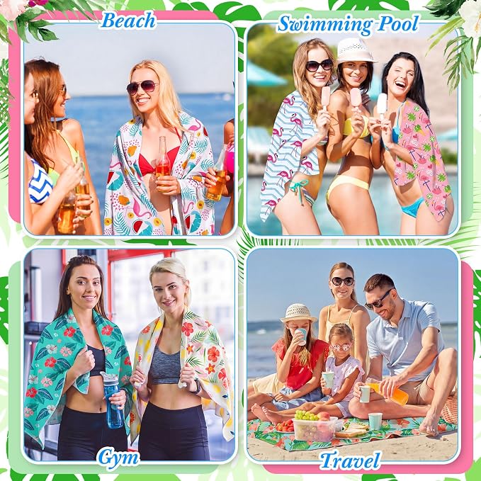 Peryiter 48 Pcs Microfiber Beach Towel with Bags Bulk, 24 Large Quick Dry Pool Towels and 24 Storage Bags, 28 x 55 Inch Turtle Leaf Blanket for Beach Swimming Summer Party Camping Travel Women - Image 6
