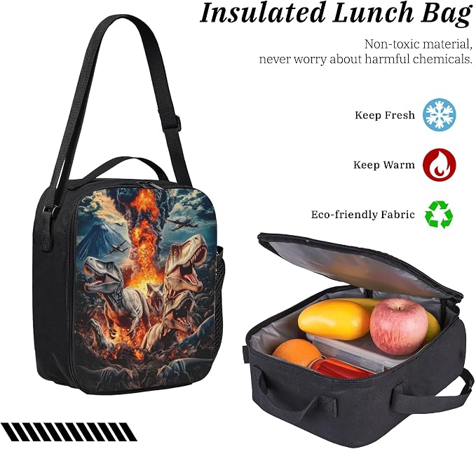 Dinosaur Kid Backpack Set with Lunch Bag & Pencil Case Large Capacity School Bag 17 Inch Bookbag for Boy Girl - Image 6