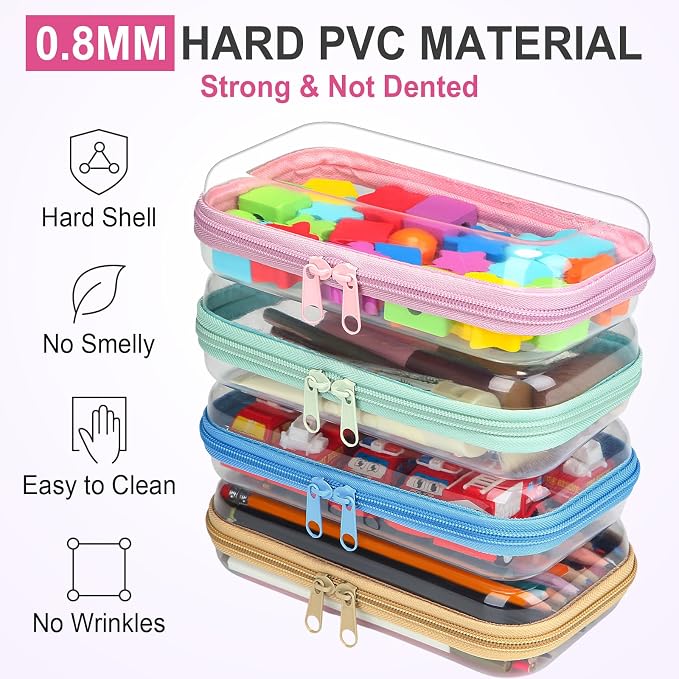 Hoolerry 4 Pcs Hard Clear Zipper Case Makeup Bags Plastic Zipper Pouch Transparent Storage Box Containers for Cosmetics, Snacks, Building Blocks, Puzzles(Clear,7.5 x 3.9 x 2 in,Soft Colors) - Image 4