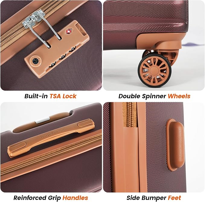 Travelhouse 10-Piece Hardshell Luggage Set with Spinner Wheels & TSA Lock | Lightweight ABS+PC hardside set includes 16", 20", 24", 28" suitcases + cosmetic case + duffel bag + packing cubes - Image 2