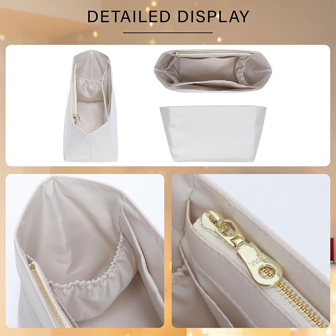 Soft Nylon Purse Organizer Insert for Longchamp Le Pliage Original S Handbag, Lightweight Luxury Long Champ Small Handbag with Cup Holder,Zipper Bags Inner Linner with 7 Deepened Pockets,S/Beige - Image 9