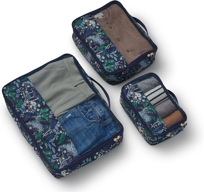 RIFLE PAPER CO. Soft Sided Packing Cubes Set of 3 (Includes 3 Different Sizes and a Laundry Bag, Travel Must Have Accessory, Stylized Pattern), Peacock - Image 8