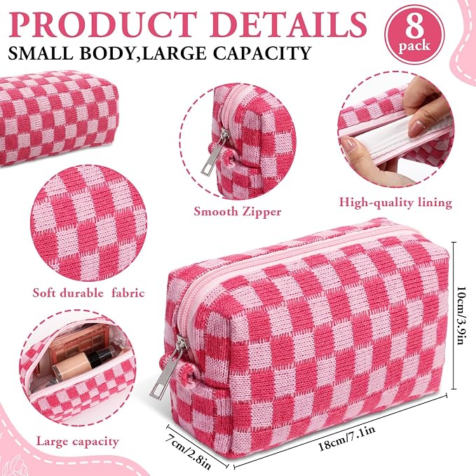 Gilprop 8 Pcs Checkered Makeup Bag for Purse Small Cosmetic Pouch Bulk Portable Zipper Makeup Pouch Travel Toiletry Organizer Gifts for Women Bridesmaid Wedding Party Favors (Colorful 1) - Image 2