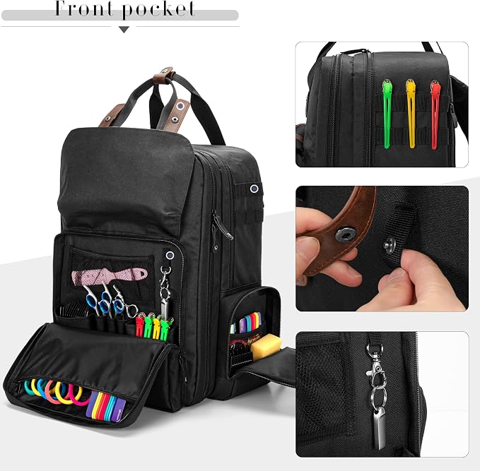 BAFASO Large Capacity Barber Case, Travel Hairdresser Bag, Black | Holds Various Hair Cutting Tools. - Image 4