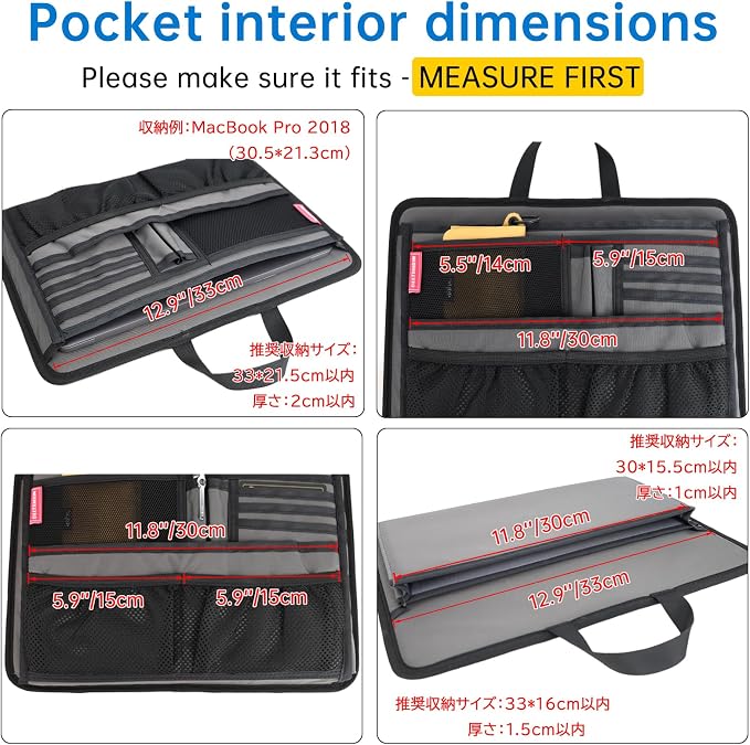Slim Rugged Organizer Insert for Briefcase Messenger Tote Bag-13 Pockets,Durable Padded Nylon,Handle - Grey - Image 6