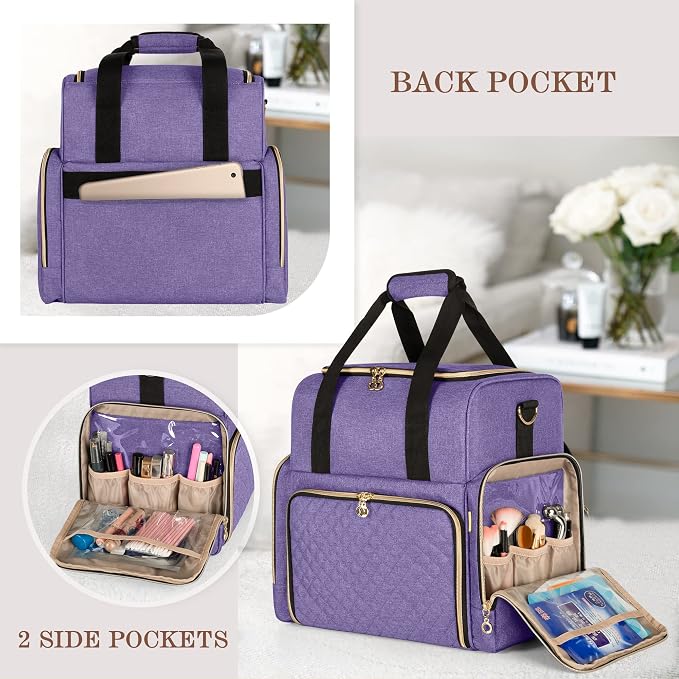 LUXJA Large Travel Makeup Bag with 3 Removable Cases, Cosmetic Bag with Detachable Dividers (Patent Pending), Purple - Image 4