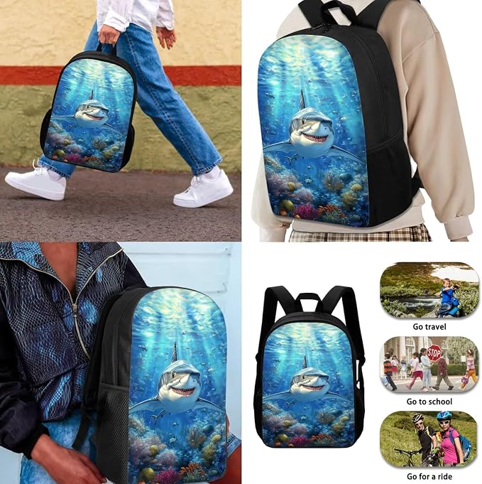 Shark Backpack with Lunch Box Kids Boys 4-6/6-8/8-10 Ocean Elementary School Bookbags for 1st Grade 4 in 1 Set Book Bags Lunch Box Pencil Case 17in Back Pack Lunch Bag Water Bottle Holder - Image 3