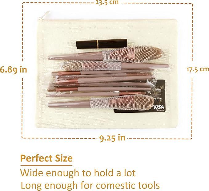 Koolmox 9x7'' Canvas Pouch with Zipper Bulk, 20 pcs Multipurpose Large Cotton Canvas Makeup Cosmetic Bag, Travel Toiletry Pouches Blank Beige DIY Craft Bags, Pencil Bag, Purses, Stationery Organizer - Image 2