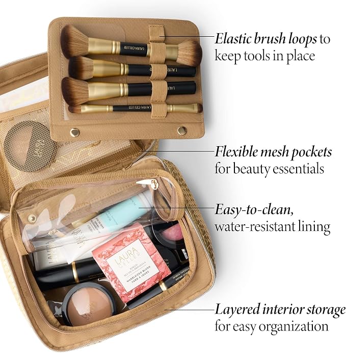 LAURA GELLER NEW YORK Train Case Makeup Organizer – Structured Cosmetic Bag with Brush Holders, Compartments & Travel-Friendly Storage - Image 2