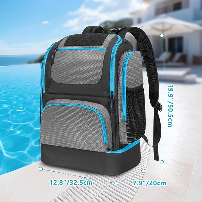 GOBUROS Swim Bag for Swimmers with Shoe Compartment, Swim Backpack for Men and Women, Swimming Bag with Multiple Pockets for Swim Gear Organization, Gray - Image 5