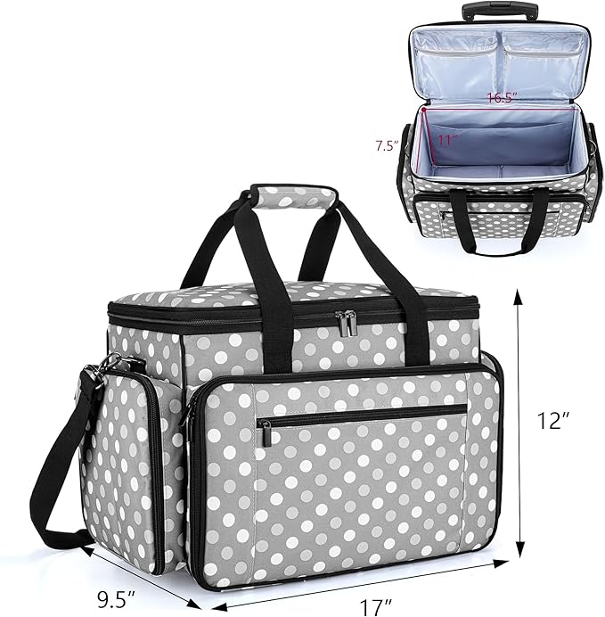 LUXJA Sewing Machine Case with Detachable Dolly, Gray Dots | Rolling Tote with Removable Bottom Pad for Most Standard Sewing Machines, Patented Design - Image 6
