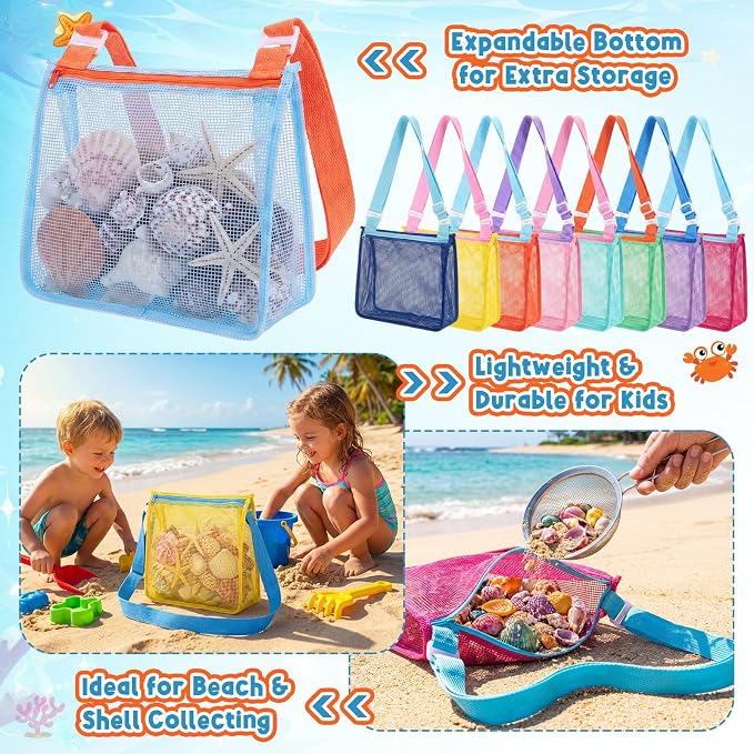 Frienda 4 Pcs Mesh Beach Bag Beach Seashell Bag Shell Collecting Sand Toy Totes Colorful Swimming Accessories Storage Pouch with Adjustable Carrying Straps for Men and Women (Colors E) - Image 6