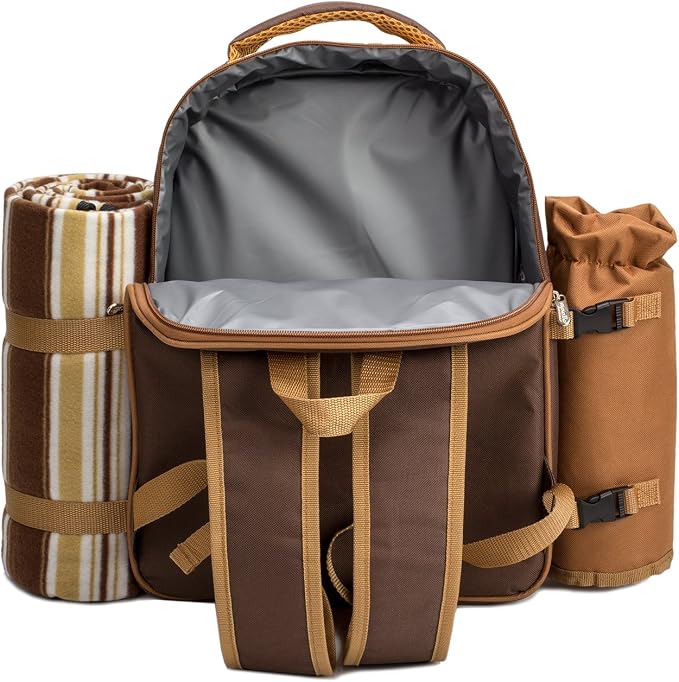 Apollo Walker Picnic Backpack Bag for 4 Person with Cooler Compartment,Wine Bag, Picnic Blanket(45"x53"),Best for Family and Lovers Gifts (Brown) - Image 6