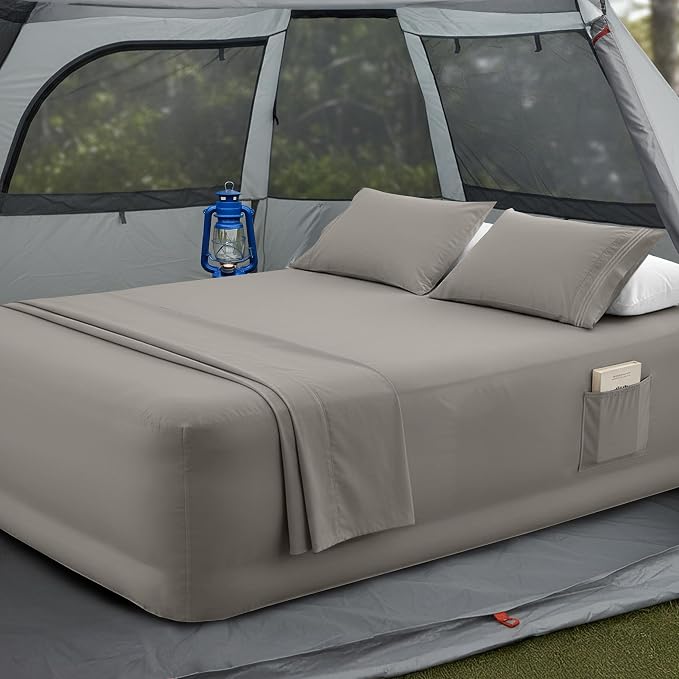 Mocassi 4-Piece Extra Deep Pocket 16-24 Inch Air Mattress Bed Sheet Set- 4PC Sheet Set with Smart Pockets Ideal for Air Beds, RVs, Camping and Guest Rooms Premium Hotel Quality, Twin XL, Grey by MocassiLuxuryBedding