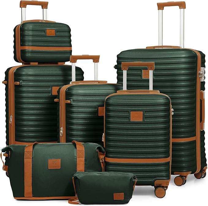 Joyway Luggage Set 7 Piece Suitcase Sets with Spinner Wheel,Hardside Expandable Travel Laggage with TSA Lock(18/20/24/28 Green) by Joyway