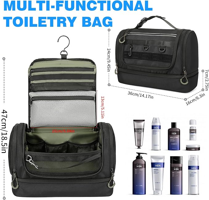 TANGCORLE Toiletry Bag for Men, Handing Travel Toiletry Organizer Protable Water Ressistant Bathroom Shaving Bags for Toiletry Accessories, Travel Essentials, Black(Empty Bag) - Image 3
