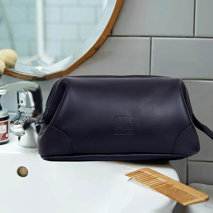 HLC Leather Toiletry Bag for Men Best Gift Premium Genuine Dopp Kit Shaving Kit Organizer Travel Kit Pouch Bag 10 inch Size (Black) - Image 5