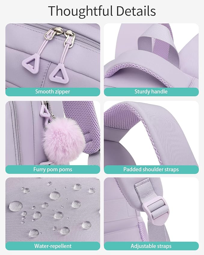 School Backpack for Teen Girls, Big Student Laptop Backpack Aesthetic Bookbags for College Women Elementary Middle High School Travel Mochilas Escolares, Purple - Image 4