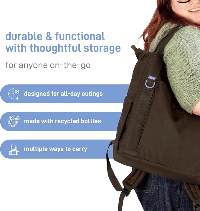 Ubbi Fleuri All-Day Diaper Bag Backpack, Features 12 Pockets, Insulated Bottle Pocket, Wet Bag, Changing Mat, Stroller Straps and Dust Pouch, Lightweight, Easy-Clean & Travel Ready, Ganache - Image 3