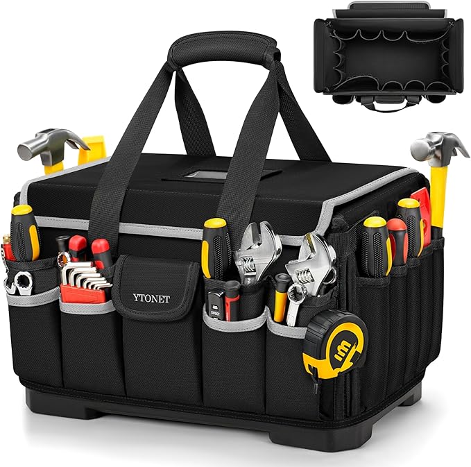 Heavy Duty Tool Bag 18-Inch, Extra Large 46 Pockets Electrician Tool Bag for men with Hard Bottom & Waterproof Pocket, 1680D Tear-Proof Toolbox Organizer for HVAC Mechanic, Father Dad Birthday Gift by YTONET