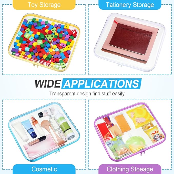 Sanwuta 6 Pcs Clear Hard Zipper Case Plastic Zipper Pouches Transparent Makeup Bag Pencil Case Pouches Toiletry Diaper Bag for Travel Toy Storage Organizer Bins(Assorted Color,13.78 x 11.81 x 2 Inch) - Image 7