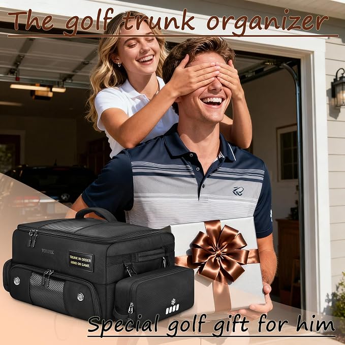 YOREPEK Upgraded Golf Trunk Organizer, Golf Gifts for Men, with Removable Insulated Pouch&Dust-Proof Protective Layer, Multi-Compartment fits 2 Pairs of Shoes, Golf Accessories - Image 9