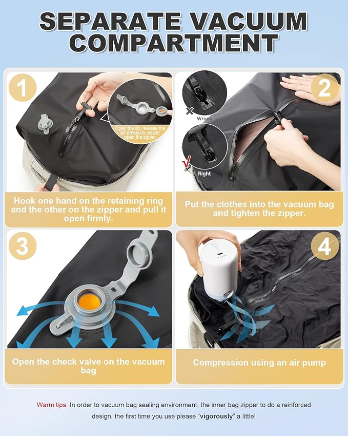 winspansy Vacuum Backpack Travel Essentials with Air Pump Compression Bags for Travel Carry on Flight Approved Seal Vacpack Personal Item Backpack with Vacuum System for Women Men Beige - Image 3