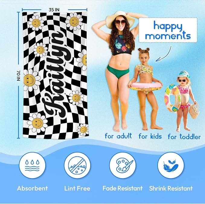 JML Personalized Beach Towel with Name, Custom Flower Beach Towel, Customized Microfiber Pool Towel, Quick Dry & Absorbent Swim Towel for Adult,Mother's Day, Birthday, Summer Holiday,Vacation - Image 3