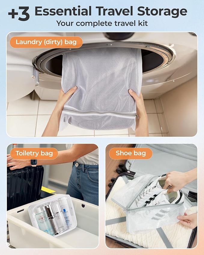 BAGSMART Vacuum Seal Storage Bags for Clothing Travel, 21 Pack Travel Essentials Bundle includes Laundry Bag & Waterproof Shoe Bag & TSA Approved Toiletry Bag, Hand Pump Included - Image 7