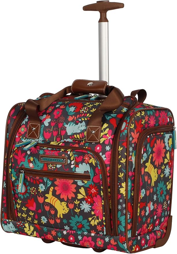 Lily Bloom Designer 15 Inch Carry On - Weekender Overnight Business Travel Luggage - Lightweight 2- Rolling Wheels Suitcase - Under Seat Rolling Bag for Women (Playful Garden Gray) by Lily+Bloom