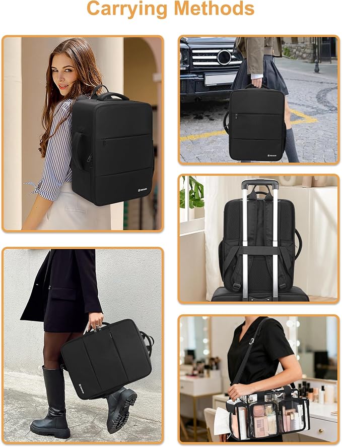 Relavel Makeup Backpack with Clear Makeup Bags, Extra Large Travel Train Case Makeup Artist Kit Set Bag with 4 Clear Bags, Storage Organizer Box with Dividers Cosmetic Hair Tools Barber Supplies - Image 4