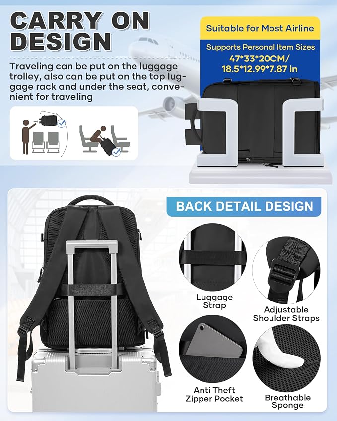 VGCUB Vacuum Backpack Travel with Pump Compression Carry On Bag,Space Saver,Mochila de Viaje Compresión al Vacío Airline Approved Personal Item Vacuum System 18x14x8,Airport Vacpack Daypack Men Women - Image 5