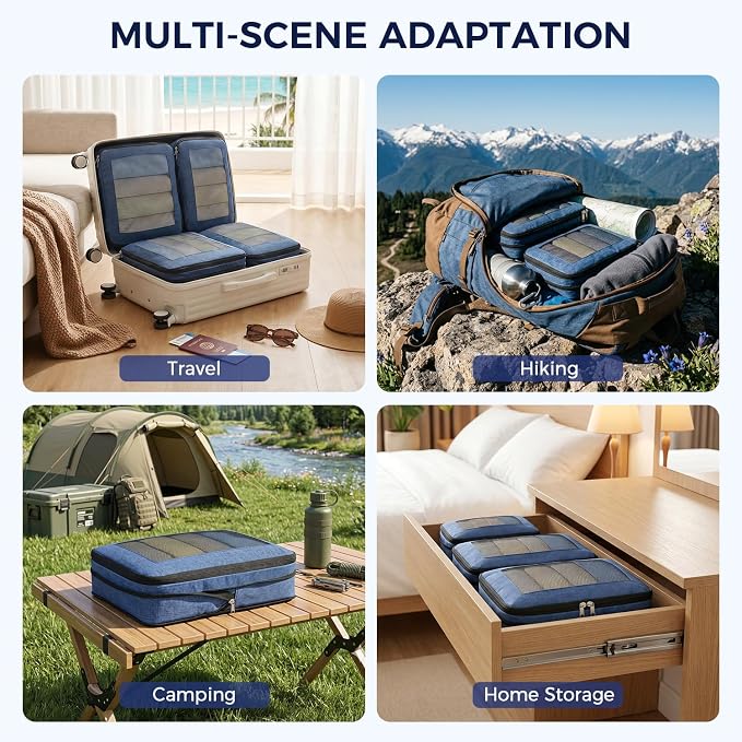 BAGAIL 8 Set Compression Packing Cubes, Durable & Wear-resistant Expandable Luggage Organizer Bags for Travel Accessories(Navy) - Image 7