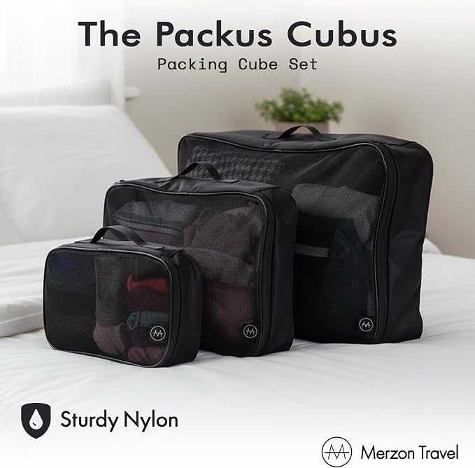 The Packus Cubus from, 3 Piece Packing Cube Set with a 24 Liter Total Capacity, Travel Luggage Organizer for Clothes, Shoes, and Accessories, Made from Sturdy Nylon, PC-511-BLK, Black - Image 2