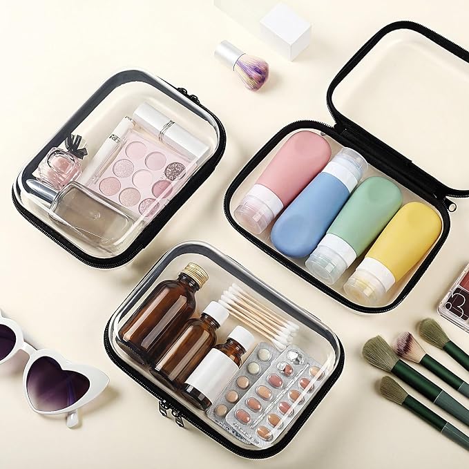 Sanwuta 6 Pcs Clear Hard Zipper Case Plastic Zipper Pouches Transparent Makeup Bag Pencil Case Pouches Toiletry Diaper Bag for Travel Toy Storage Organizer Bins (Black,7.09 x 5.12 x 2 Inch) - Image 5