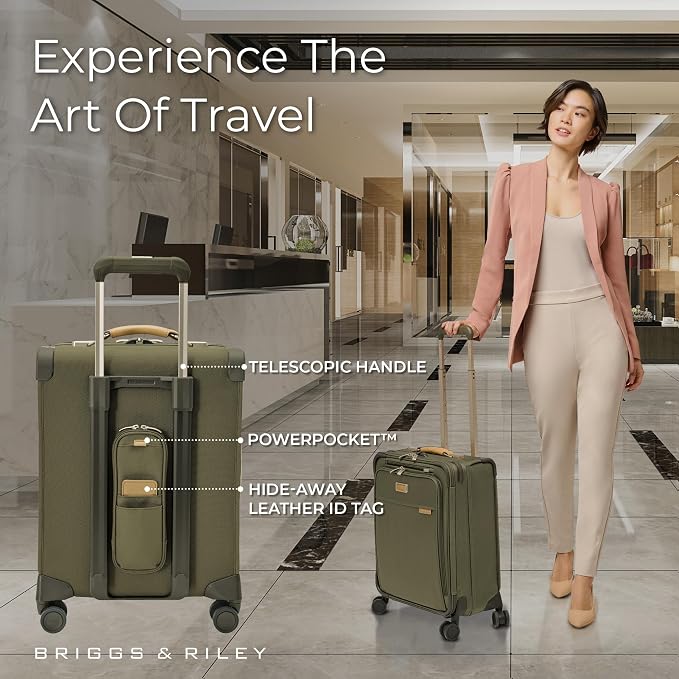 Briggs & Riley 21" Global Carry On Expandable Spinner - Luggage for International Travel, Suitcases with Wheels, Softside Rolling Bag for Men & Women, Self-Repairing Zipper- Baseline Collection, Olive - Image 5