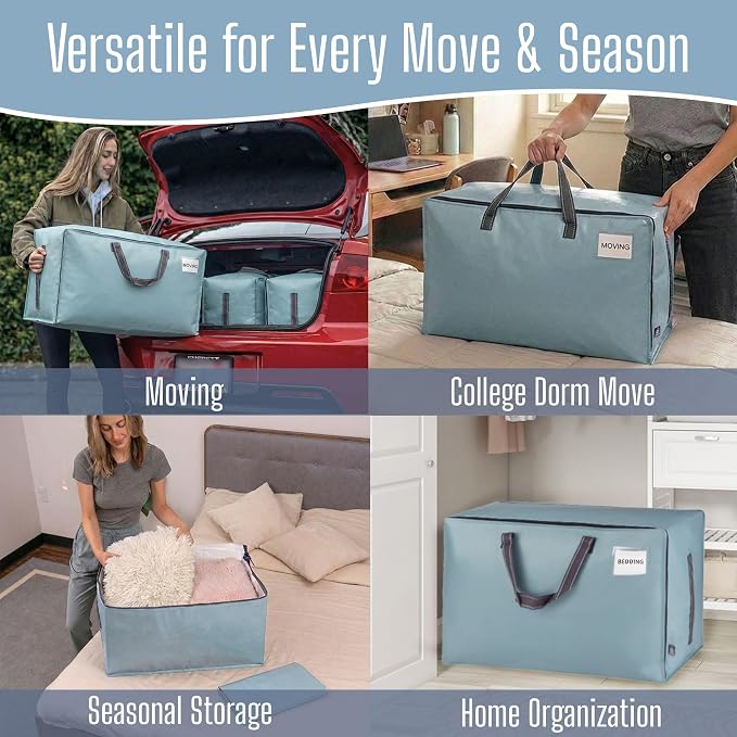 VENO 2 Pack Extra Large Heavy Duty Moving Bags with Wide Opening & Reinforced Handles, Reusable Storage Tote Bags with Strong Zippers for Clothes, College Dorm Essentials & Moving Supplies - Image 6