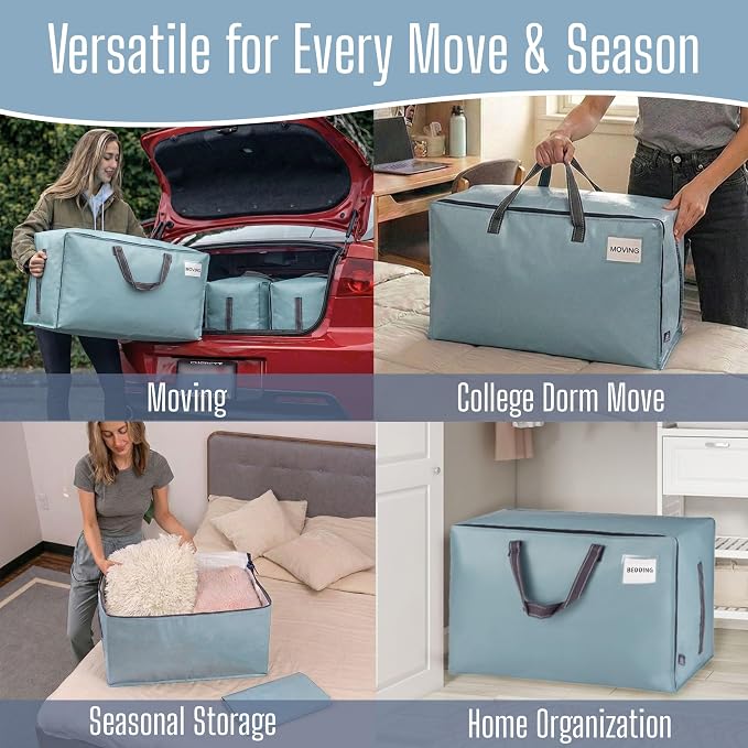 VENO 8 Pack Extra Large Heavy Duty Moving Bags with Wide Opening & Reinforced Handles, Reusable Storage Tote Bags with Strong Zippers for Clothes, College Dorm Essentials & Moving Supplies - Image 6