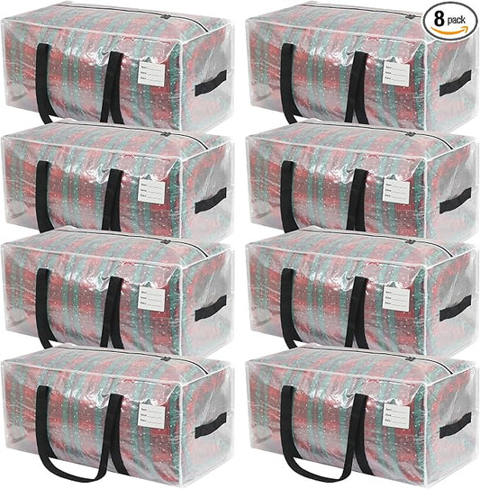 VTSVTS 8 Pack Extra Heavy Duty Large Moving Bags with Comfortable Handle & Strong Zipper,Storage Totes for Space Saving Moving Storage College Supplies Alternative to Moving Box,Clear by VTSVTS