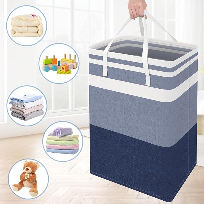 BlissTotes 3-Pack Laundry Basket, Freestanding＆Waterproof Laundry Hamper, Collapsible Tall Clothes Hamper with Easy Carry Handles for Clothes, Towels in the Family and Dorm,Gradient Blue,100L - Image 7